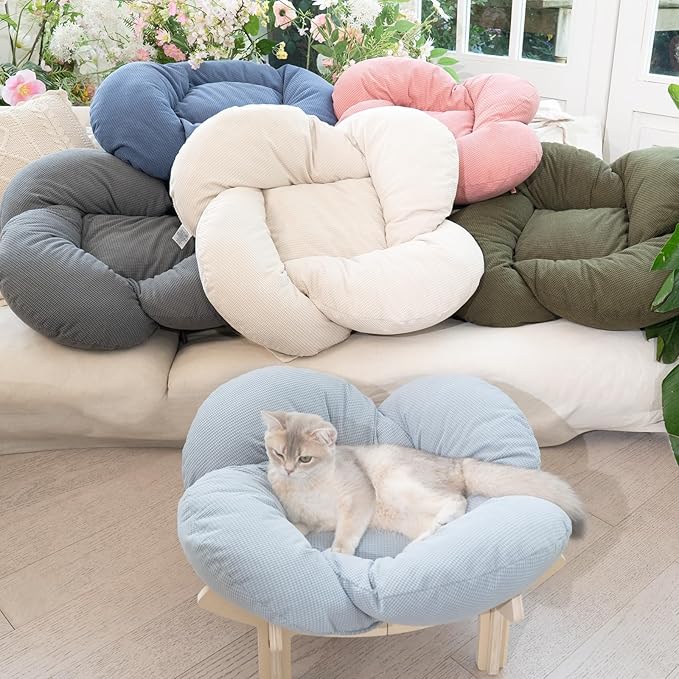 CHEERHOME PETS Elevated Cat Bed Wooden with Cushion Fluffy Pet Couch Sofa for Indoor Cats Raised Kitty Lounge Chair Suitable for Puppy, Cat Furniture(Deep Blue)