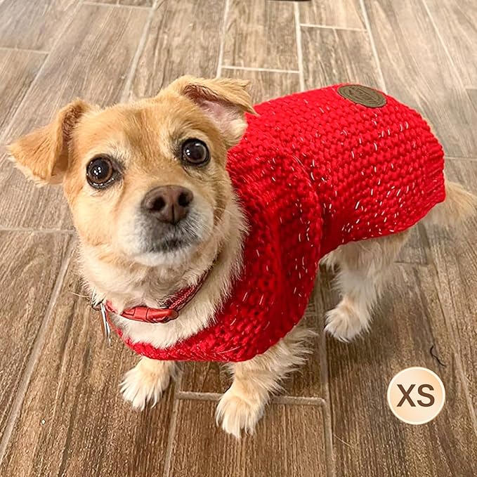 KYEESE Dog Christmas Sweater with Leash Hole Warm Pullover with Reflective Yarn for Small and Medium Dogs Male Soft Knit Pullover Boy Dog Coats Cozy Lightweight Thick Sweater,Red,Medium