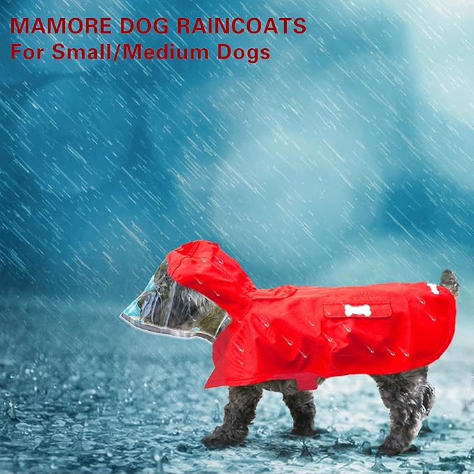 Dog Raincoat,Waterproof Rain Poncho with Hoodie, High Reflective Adjustable Pet Rain Jacket with Leash Hole for Small Medium and Large Dogs (Red, Large)