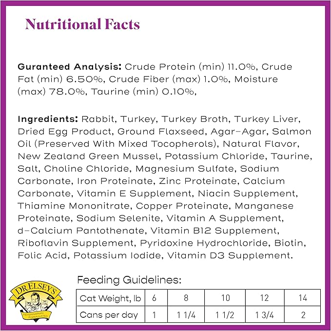 Dr. Elsey's cleanprotein Original Rabbit & Turkey Recipe Wet Cat Food, 2.75oz Cans, (Pack of 24)