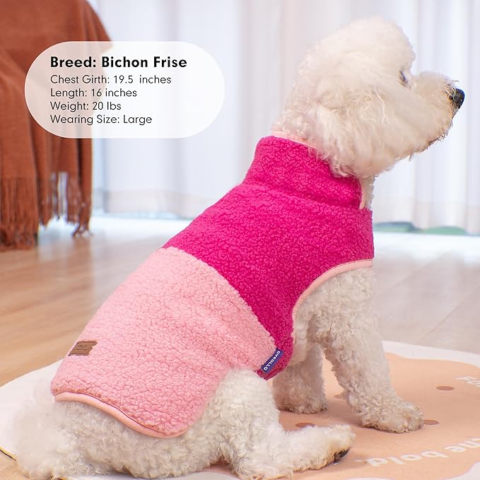 cyeollo Warm Dog Coat Sherpa Dog Winter Coat, Reversible Fleece Dogs Jackets Sweater Vest for Small Dogs Male with Leash Hole, Soft Cold Weather Pet Coats, Rose Red S