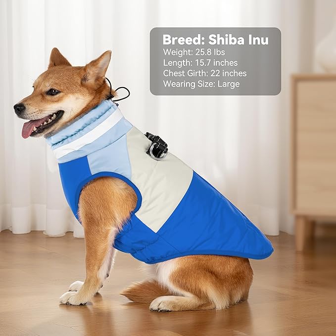 Dog Coats for Medium Dogs, Waterproof Dog Winter Jacket with Harness Built in, Cold Weather Coats, Reflective Zip-up Pet Vest, Warm Fleece Lined Dogs Snowsuit, Blue X-Large