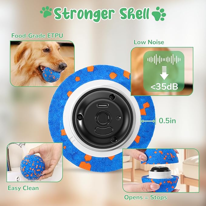 Smart Interactive Dog Toys,Vibrating Dog Ball,Dog Chew Toys,Balls for Dogs,Chew-Proof Shell,Automatic Moving/Bouncing/Rotating, E-TPU Material,Ip68 Waterproof