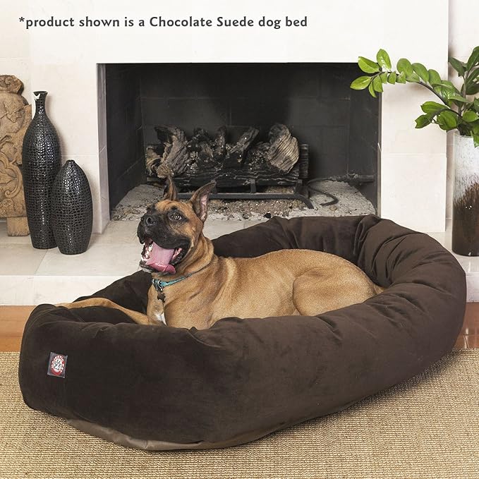 Majestic Pet 52 Inch Suede Calming Dog Bed Washable – Cozy Soft Round Dog Bed with Spine Support for Dogs to Rest their Head - Fluffy Donut Dog Bed 52x35x11 (Inch) - Round Pet Bed X- Large – Navy