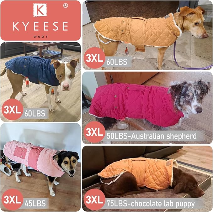 KYEESE Dog Coat Soft Pet Sweater with Leash Hole Waterproof Dog Coats for Large Dogs Windproof Dogs Jacket with Fleece Lined Warm Pets Clothes for Cold Weather Thick Pet Winter Puffer Coat with Pocket