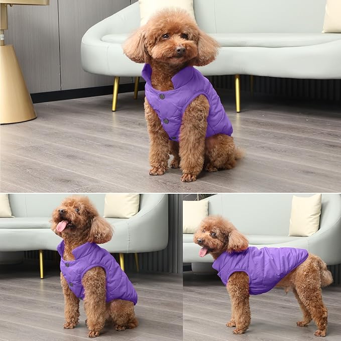 2 Layers Fleece Lined Warm Dog Jacket for Puppy Winter Cold Weather,Soft Windproof Small Dog Coat,Purple S