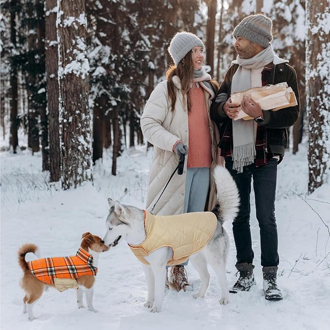 Kuoser Waterproof Dog Coat, Reversible Dog Jacket for Large Dogs, Adjustable Durable Doggie Winter Coat for Groowing Puppies Warm Puppy Cold Weather Apparel, Orange L