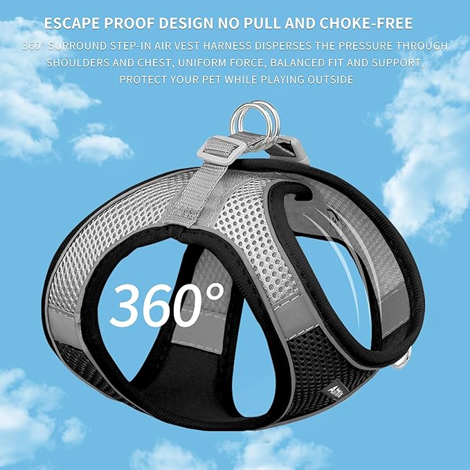 AIITLE Escape Proof Dog Harness - Step in Adjustable Dog Harness No Choke Over with Breathable Mesh and Quick-Release Buckle for Summer- Outdoor Walking, Camping, Training for Medium Dogs Black XL
