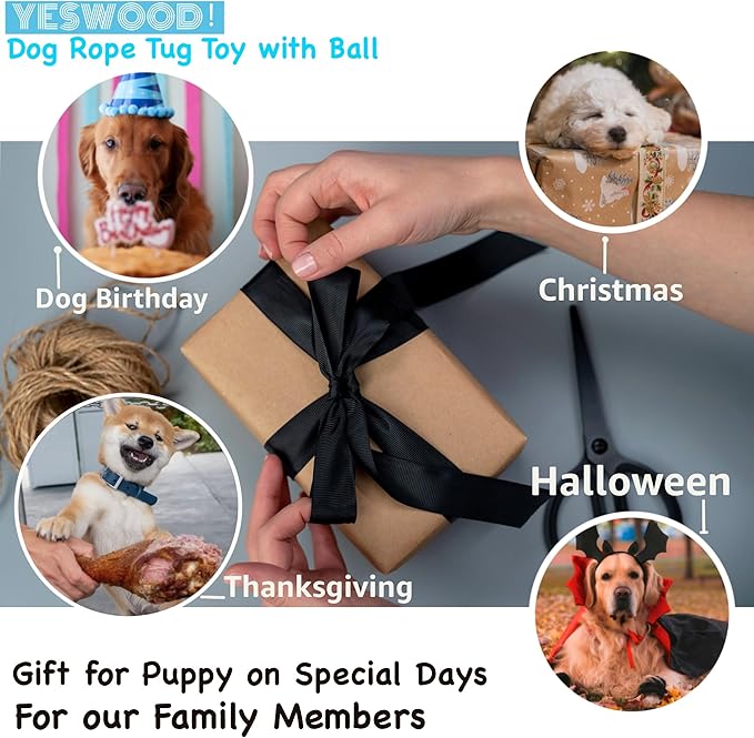 YESWOOD! Tug of War Dog Toy Small Breed,Durable Dog Ball with Rope for Agreessive Chwers,4-Pack Rope with Ball Attached for Small and Medium Breed 0-80 Pounds,Puppy Interactive Toy