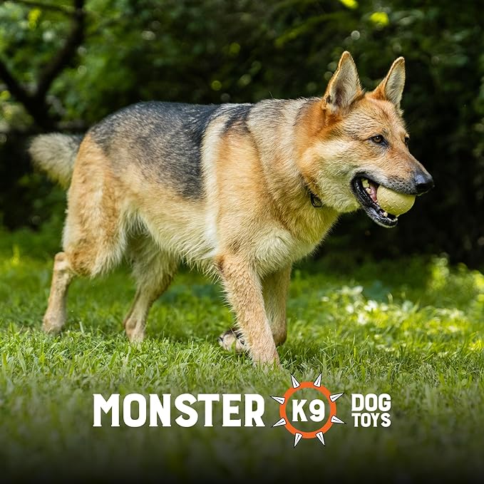 Monster K9 Indestructible Natural Series Dog Ball - Backed for Life - No Color Additives, Minimal Fillers, Safe Non-Toxic - Durable Toy for Aggressive Chewers - USA Made - 2.8” Solid(Tennis Ball Size)