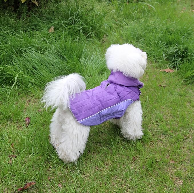 Fleece Dog Hoodie for Large Dogs Super Warm Doggie Jacket for Cold Winter Dog Coats,Purple XXL