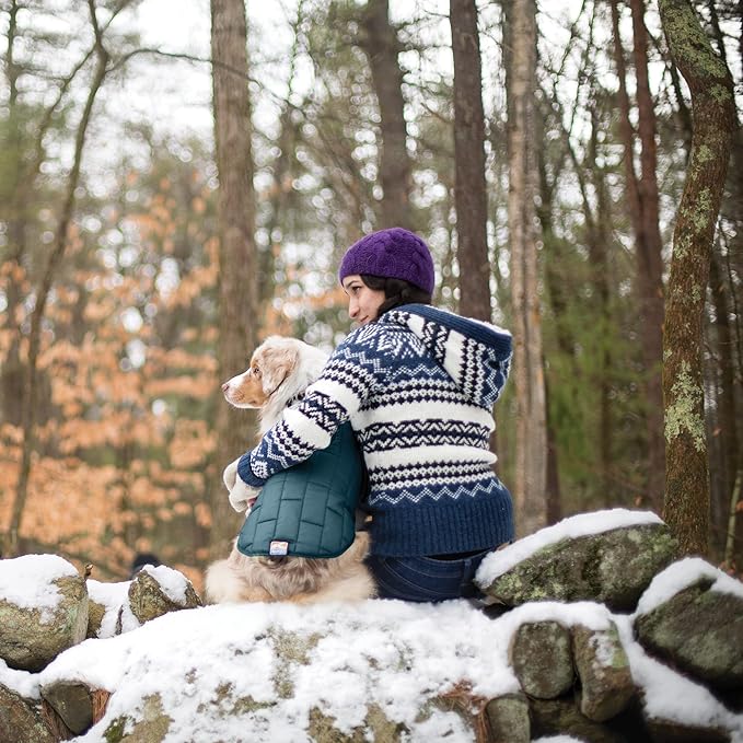 Kurgo Loft Dog Jacket - Reversible Cozy Coat for Outdoor Adventures - Water Resistant - Athletic Fit - Machine Washable Fabric - Reflective Dog Gear - Large - Ink Blue