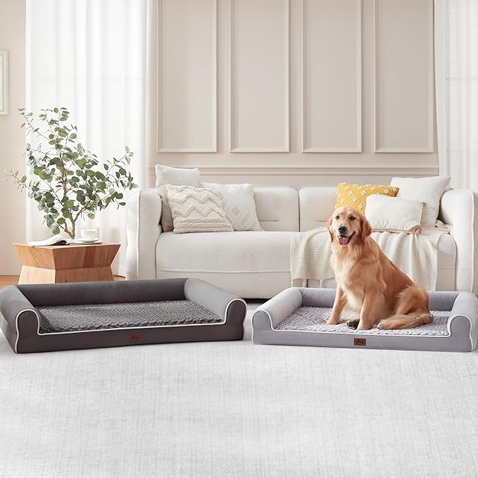 Orthopedic XL Dog Beds, Waterproof Pet Bed for Extra Large Dogs, Non-Slip Bottom and Egg-Crate Foam Large Pet Couch Sofa with Washable Removable Cover, Dark Grey