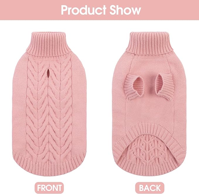 Dog Sweaters for Small Dogs Classic Turtleneck Dog Christmas Sweater Thick Warm Pullover Female Puppy Pet Stretch Knitwear Fall Winter Clothes with Leash Hole(Pink, S)