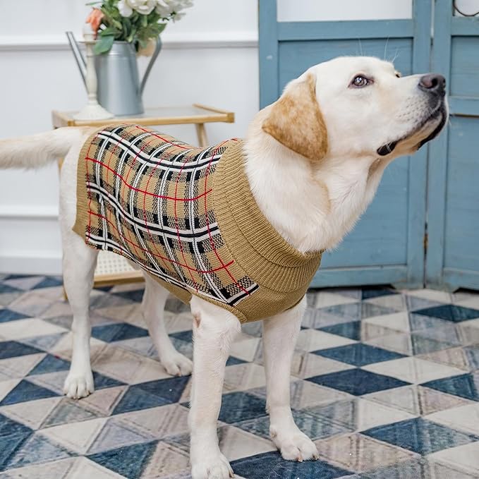 PUPTECK Dog Sweaters for Large Medium Small Dogs - Fall Classic Plaid Style Puppy Holiday Winter Coat Clothes Warm