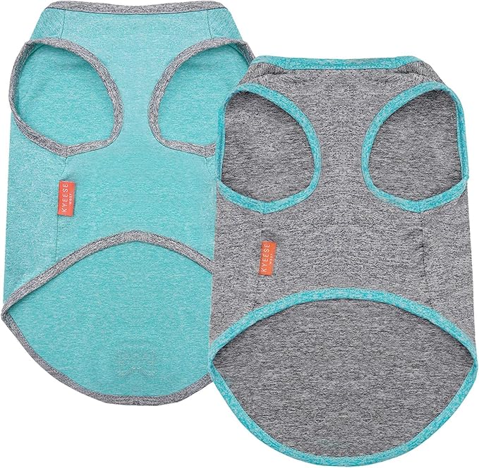 KYEESE 2 Pack Sun Protection Dog Shirts Quick Dry Soft Stretchy Dog T-Shirts with Reflective Label Tank Top Sleeveless Vest Pet Clothes for Small Medium Pet, Large, Grey+Blue