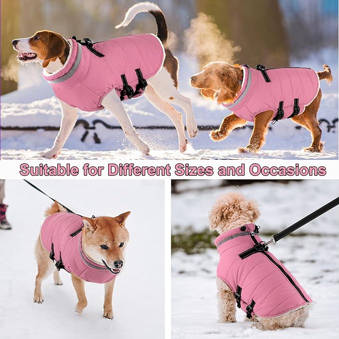 Dogcheer Dog Coat with Harness, Waterproof Dog Jacket Adjustable Winter Coat with Zipper, Christmas Puppy Snow Jacket Fleece Sweater for Small Medium Large Dogs - Light Pink 3XL