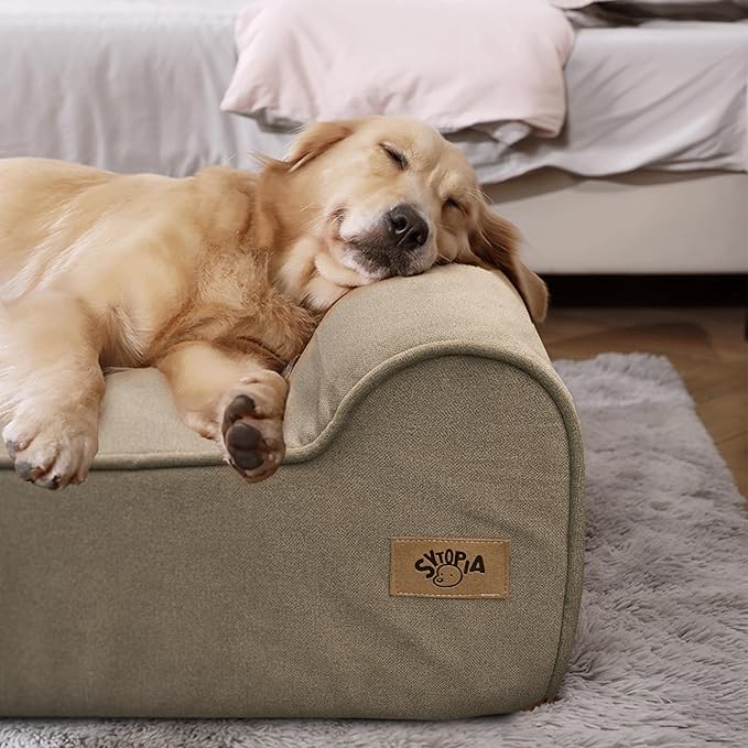 Sytopia XXL 35D Memory Foam Dog Bed, 7 Inch Thick Extra Large Orthopedic Couch for Senior Dogs Over 100 Pounds, Water Resistant and Washable Cover, Liner, Brown
