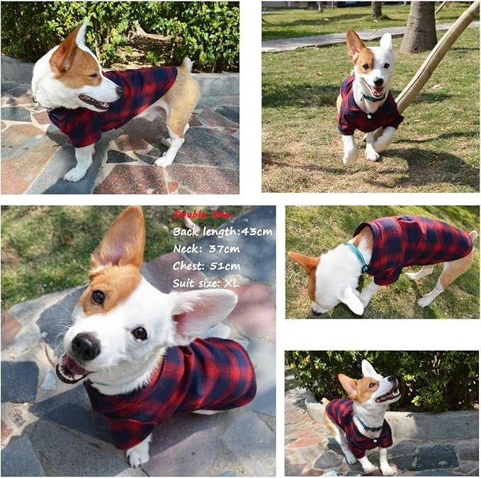 Koneseve Dog Shirt, Pet Plaid Clothes Shirt T-Shirt, Sweater Bottoming Shirt for Small Dog Cat Puppy Grid Adorable Wearing Stylish Cozy Halloween,Christmas Costumes (Red;XL/Extra Large)