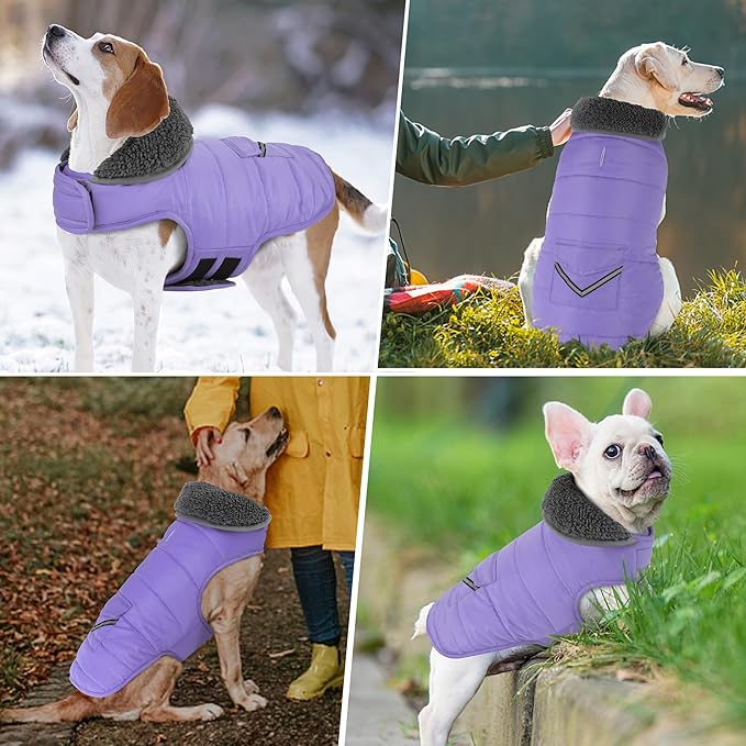 Dog Coat, Waterproof Dog Winter Jacket with Pocket, Reflective Adjustable Pet Snow Vest, Warm Cozy Fleece Sweater for Small Medium Extra Large Dogs - Light Purple, 3XL