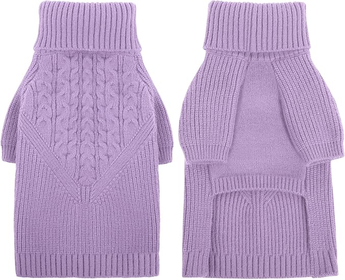 Queenmore Dog Sweater for Small Puppies & Large Dogs - Warm Winter Fall Sweater, Solid Turtleneck Knit with Long Sleeves, Lilac Color, XL