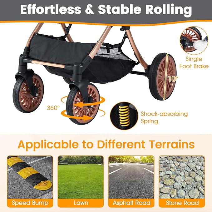 PETSITE 3-in-1 Pet Stroller for Small & Medium Sized Dogs, Foldable 4 Wheels Dog Stroller with Removable Carrier, Sun Shade, Removable Pad, Safety Belt, Storage Basket & Cup Holder