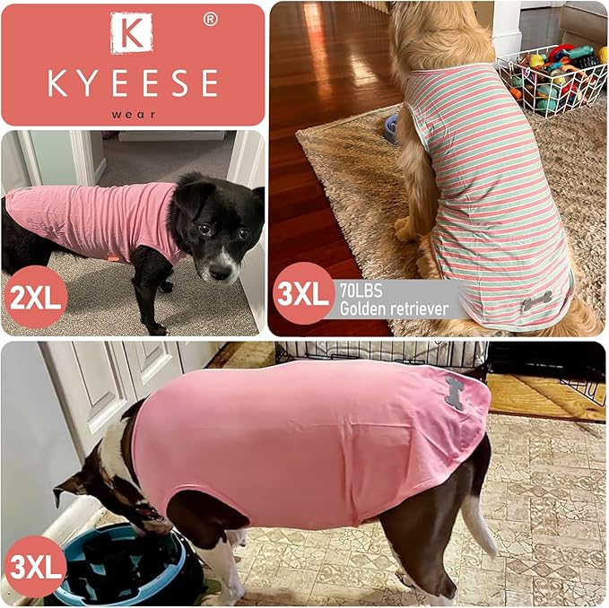 KYEESE 2Pack Dog Shirts Striped T Shirt for Large Dogs Lightweight Clothes Sleeveless Vest Cotton Tank Top, XXX-Large,Green+Striped