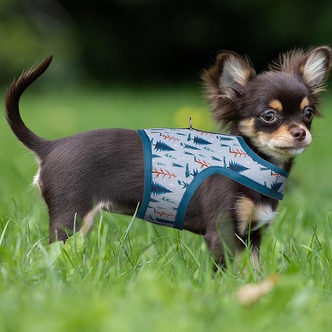 Mile High Life Dog Harness, Air Mesh Floral Vest Harness for 20 lbs Small Dogs & Cats, Easy Get on Adjustable Easy Closures Both Neck and Chest(Gray Tree, S Chest 16"-18")