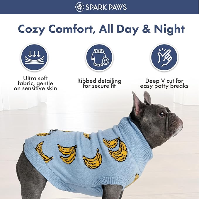 Spark Paws Knit Dog Sweater – Ultra Soft Warm Winter Dog Sweater for Small, Medium & Large Dogs – Stretch Fit Pet Sweater for French Bulldog, Pitbull, Girl & Boy Dogs Jacket, (Banana,XL)