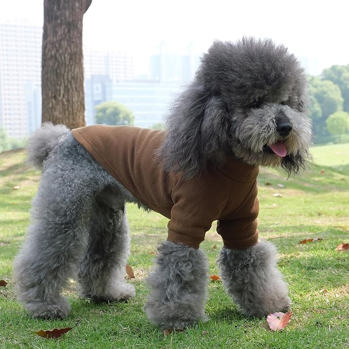 Lovelonglong Ribbed Dog T-Shirt Cotton Knitted Dog Sweaters for All Season Pet T-Shirts for Large Medium Small Dogs Coffee XS