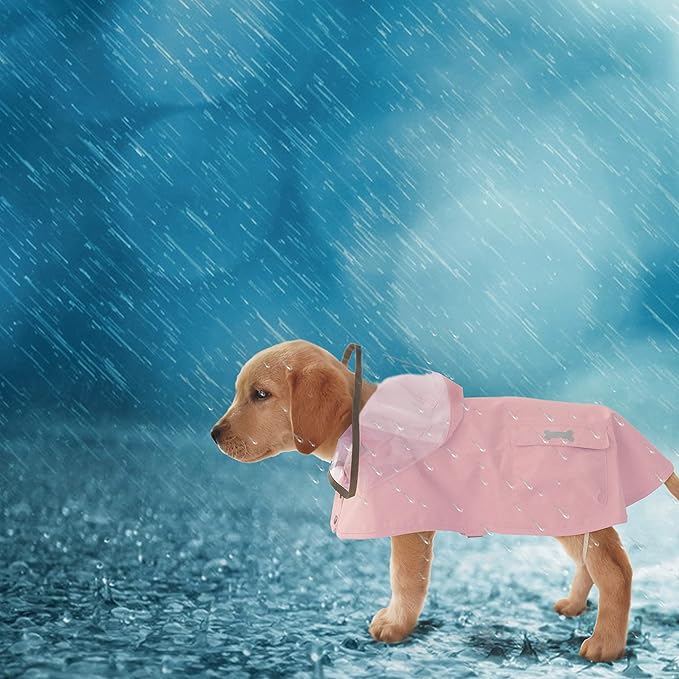 Dog Raincoat,Waterproof Rain Poncho with Hoodie, High Reflective Adjustable Pet Rain Jacket with Leash Hole for Small Medium and Large Dogs (Pink, Large)