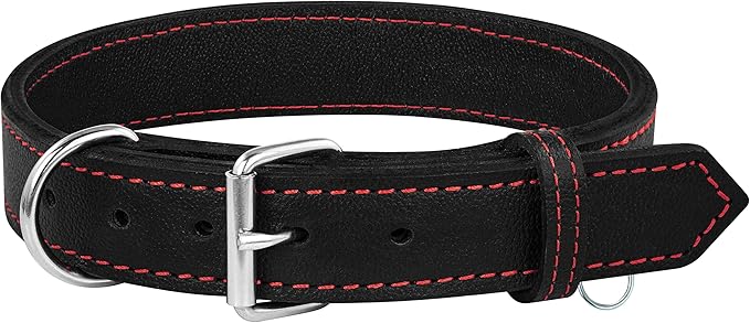 Riparo Dog Collar - Genuine Leather Dog Collars - Heavy Duty Dog Collars for Medium Large and Extra Large Dog Breeds (XL: 1.5โ Wide for 22โ - 26โ Neck, Black/Red Thread)
