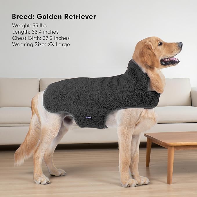 cyeollo Medium Dog Coat, Sherpa Dog Winter Coat Reversible Fleece Dogs Jackets Warm Doggie Sweater Vest for Small Medium Dogs Male with Leash Hole Soft Cold Weather Pet Clothes, Dark Grey XL