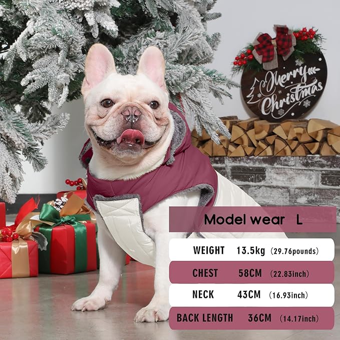 Detachable Hooded Dog Coat with Harness for Medium Dogs,Super Warm Fleece Puppy Jacket for Cold Winter Doggie Coats,Red L