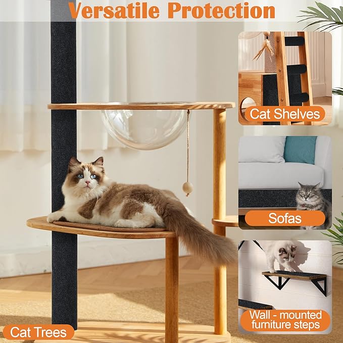 Cat Scratch Furniture Protector - 118" x 15.8" Trimmable Self-Adhesive Cats Claws Scratch Pads, DIY Cat Climbing Couch Protector for Scratch Post Cat Tree Replacement Indoor (Black)
