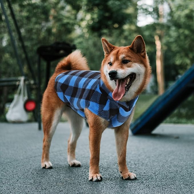 ASENKU Dog Plaid Shirt, Dog Sweater Plaid Reversible Doggie Vest Pets Clothes Pet Apparel for Small Medium Large Dogs, Blue, XXS