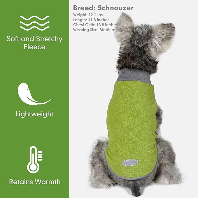 cyeollo 2 Pack Dog Sweater Fleece Vest Dog Sweatshirt Reflective Lightweight Pet Clothes for Small Dogs Boy Girl Pet Apparel Grass Green, Grey, L