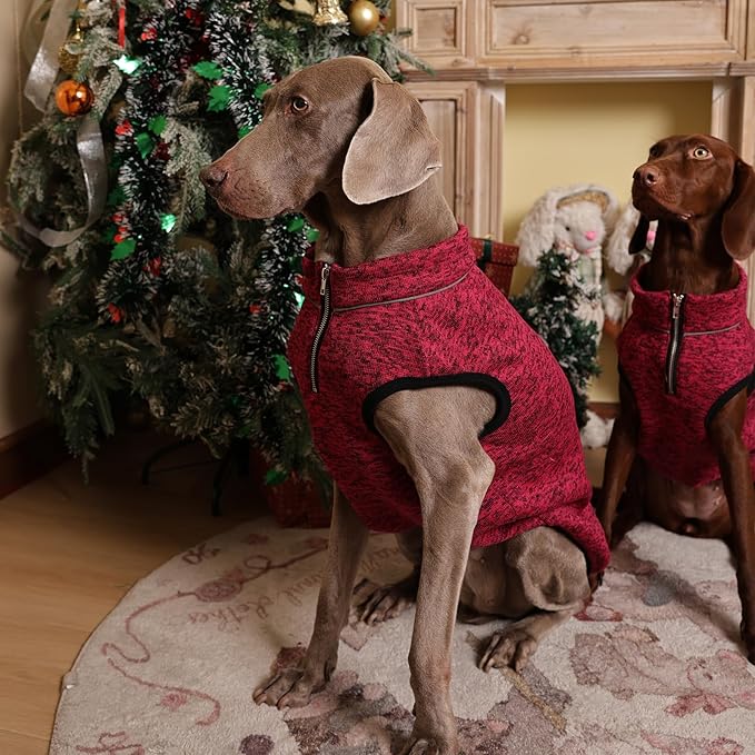 ROZKITCH XXXXL Dog Sweater, Turtleneck Jacket with Fleece Lining, Knit Pet Coat for Giant Dogs with Zipper Opening for Harness, Adjustable Neck Reflective Pet Jacket Rosered 4XL