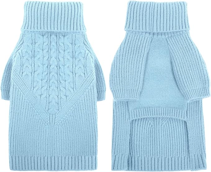 Queenmore XXL Dog Sweater, Dog Sweaters for Large Dogs Girl or Boy, Dog Christmas Sweaters XXL, Winter Big Dog Sweatshirt Knitwear, Pet Chunky Warm Coat for Small Medium Size Dogs, Blue XXL