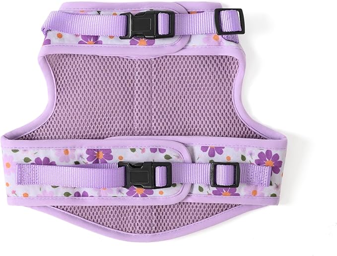 Mile High Life Dog Harness, Air Mesh Floral Vest Harness for 20 lbs Small Dogs & Cats, Easy Get on Adjustable Easy Closures Both Neck and Chest(Purple Flower, M Chest 18"-20")