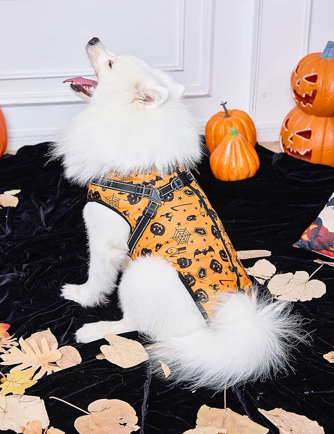 Aiboria Dog Jackets Windproof Outfit Coat Dog Vest Harness Puppy Warm Jacket Halloween Orange XL