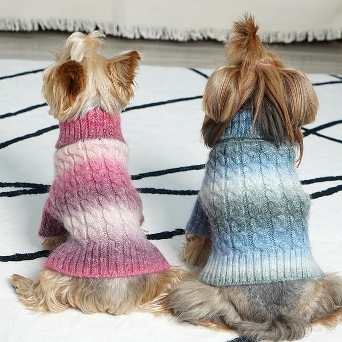 KYEESE Dog Sweater for Small Dogs Thick Dog Knitwear Turtleneck Warm with Sleeves Fuzzy Dogs Clothes Gradient Color, Blue, Medium