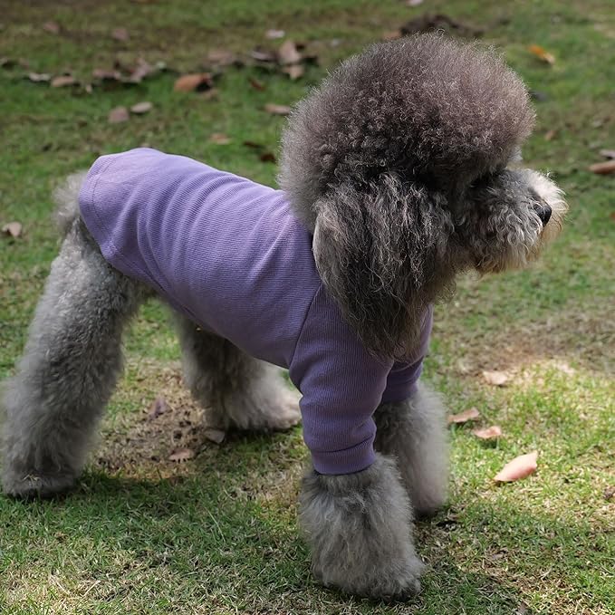 Lovelonglong Ribbed Dog T-Shirt Cotton Knitted Dog Sweaters for All Season Pet T-Shirts for Large Medium Small Dogs Purple L