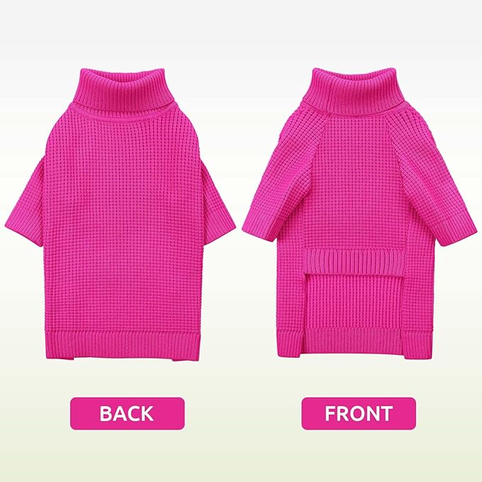Queenmore Dog Sweaters for Small Dogs Male, Turtleneck Fall Pet Sweaters, Waffle KnitSweater for Doggie, Cat Sweater Puppy Coat, Fuchsia XS