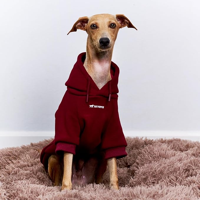 Tuff Pupper Dog Hoodie | Premium Quality 100% Organic Cotton | Ultra Soft Interior for Superior Comfort | Elastic Cuffs & Drawstring for Warmth | Stretch Fit Suitable for All Breeds (Red, XS)
