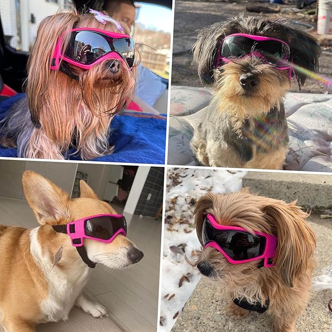 Dog Goggles Medium Breed, Dog Sunglasses Small Breed Dog Eye Sun Light Protection, UV Protection Goggles for Dog with Adjustable Straps, Medium Pink