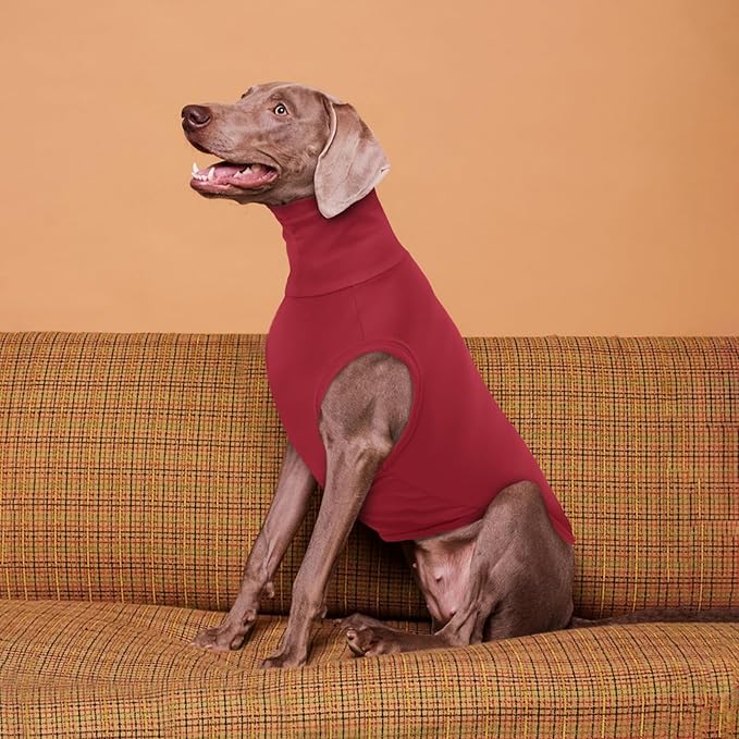 ROZKITCH Dog Sweaters Soft Fleece Pullover Sweatshirt Pajamas, Turtleneck Warm Pet Cold Weather Jacket Stretchy Vest Jumpsuit Apparel Outfit Clothes for Small Medium Large Dogs Walking Sleep Red 2XL