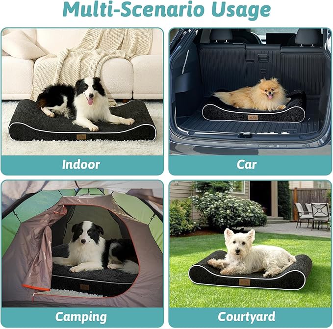 Orthopedic Dog Bed for Small Dogs up to 35 lbs - Removable Washable Cover with Waterproof Lining & Non-Skid Bottom, Cotton-Polyester Blend Boat-Shaped Lounger Mattress, S(30x20x5in), Black