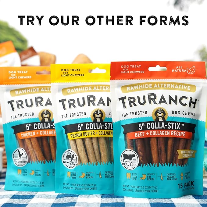 TRURANCH Collagen Chips - Collagen Dog Treats - Long Lasting Healthy Joint Support Dog Treat - Rawhide Alternative Chips - Skin & Coat Health - Made with Real Peanut Butter, 1 Bag, 8.2 oz