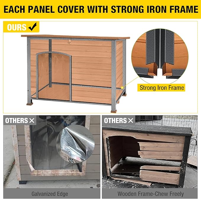 Aivituvin Dog House Outdoor & Indoor Unique All-Around Iron Frame Dog Kennel for Winter with Raised Feet Weatherproof for Small & Medium & Large Dogs